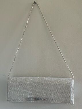 Silver Glitter Evening Clutch with Chain Strap